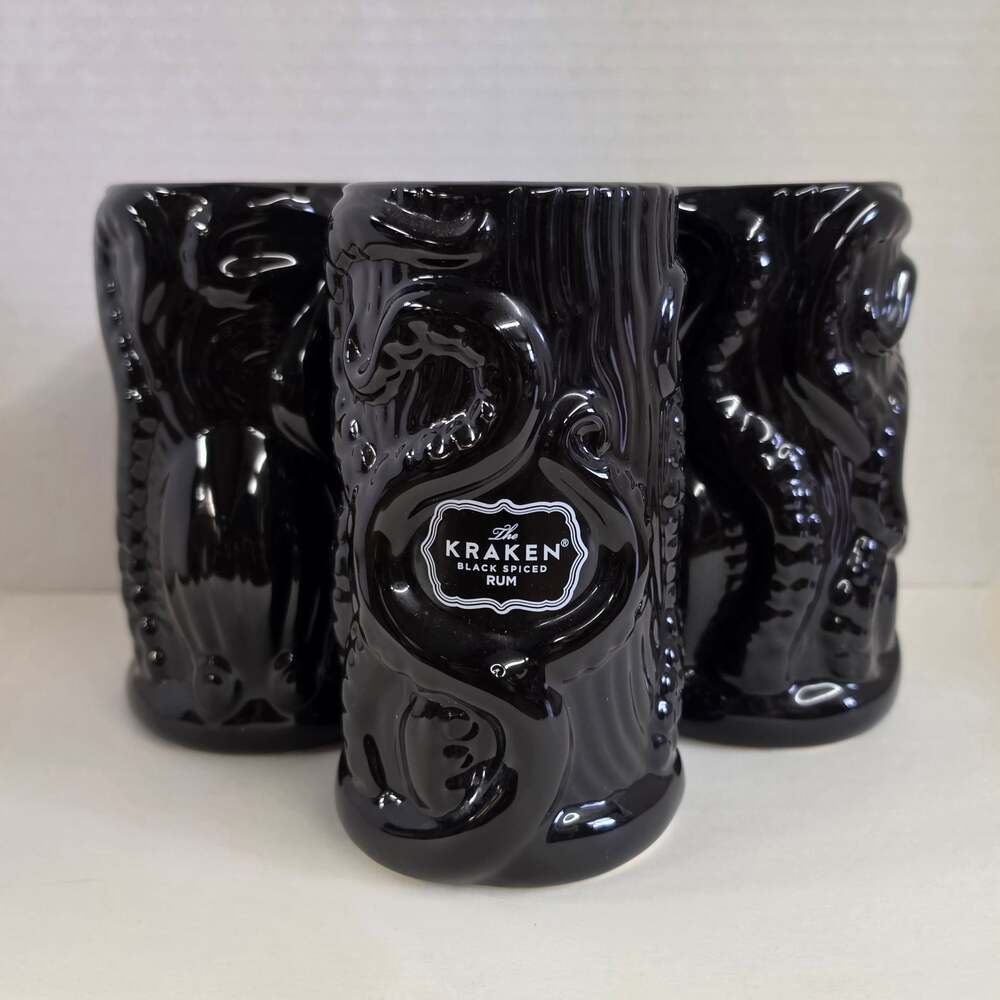 Set of 3 The Kraken Black Spiced Rum Ceramic Tiki Mugs